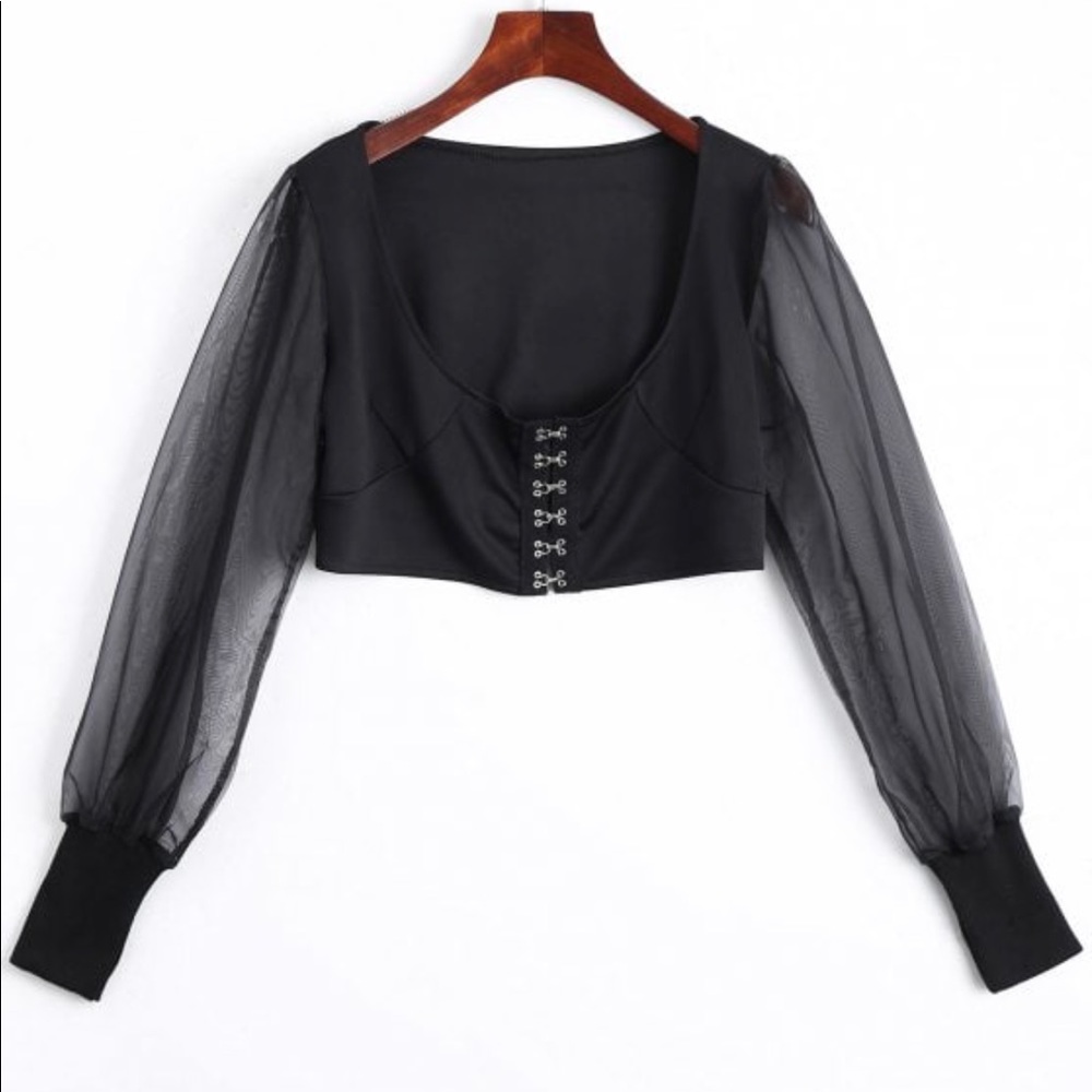 80’s style mesh long sleeve crop top